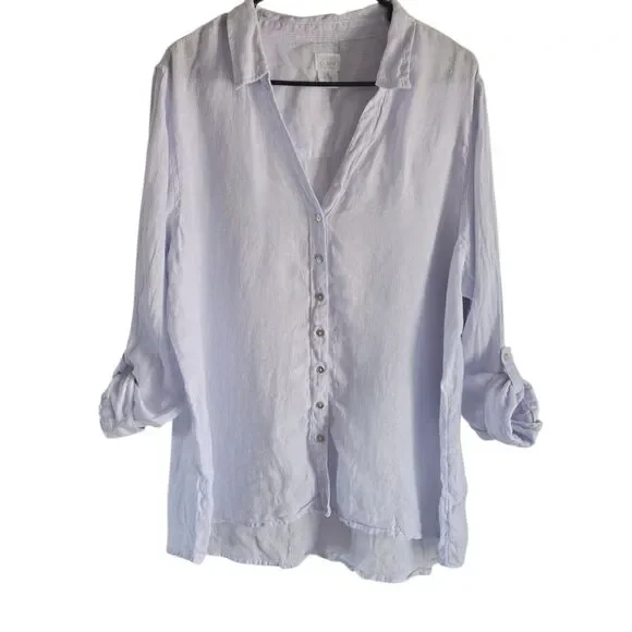 Sigrid Olsen Stripe Linen Coastal Button Up Shirt Size 2X Minimalist - Picture 2 of 11
